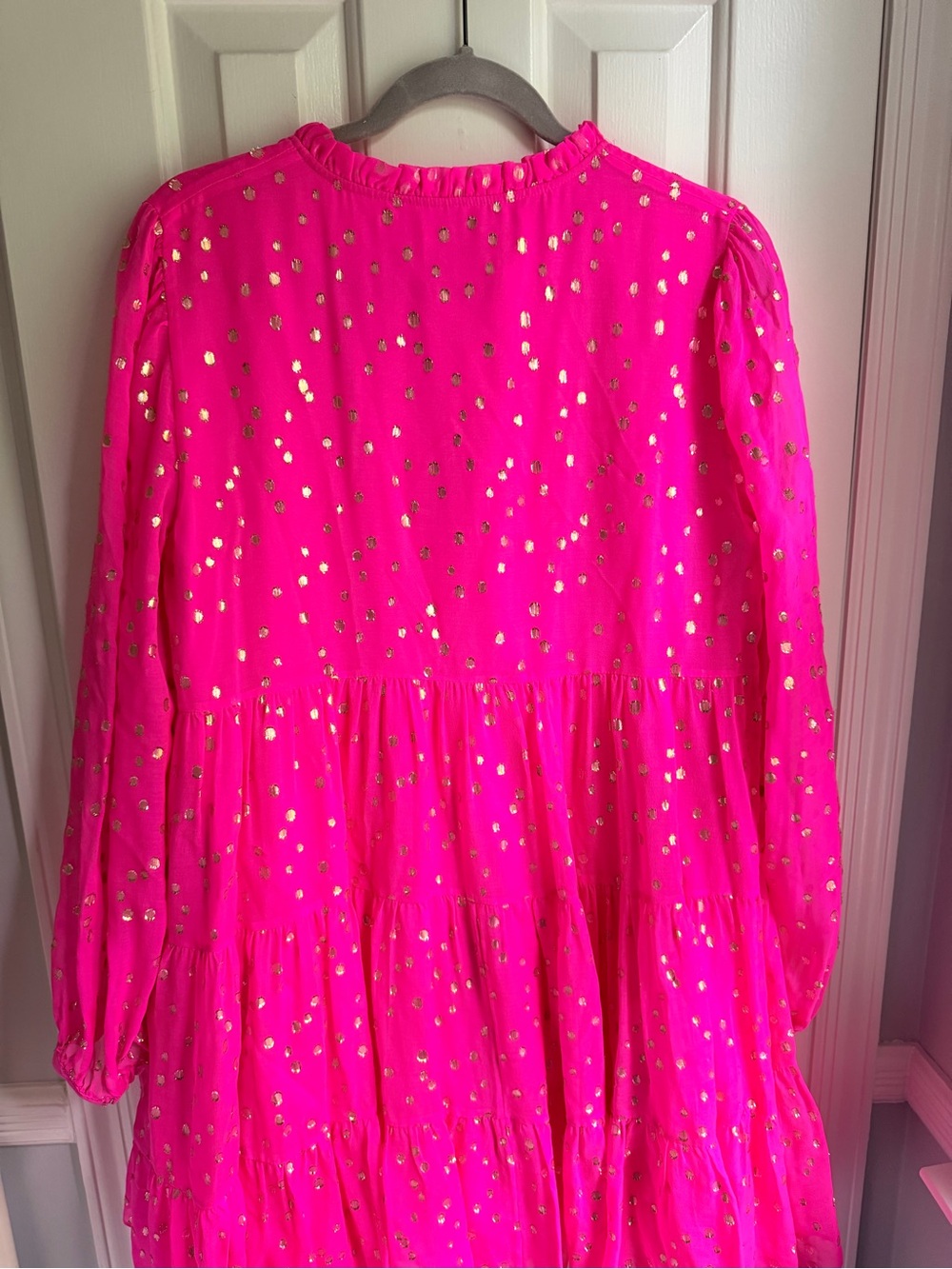 Lily Pulitzer Hot Pink Tiered Dress with Gold Dot Accents - Picture 3 of 7